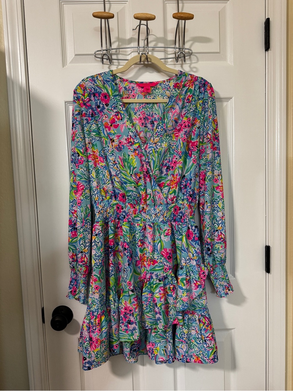 Lilly Pulitzer Tiered Floral Long Sleeve Dress - Pink, Blue & Green